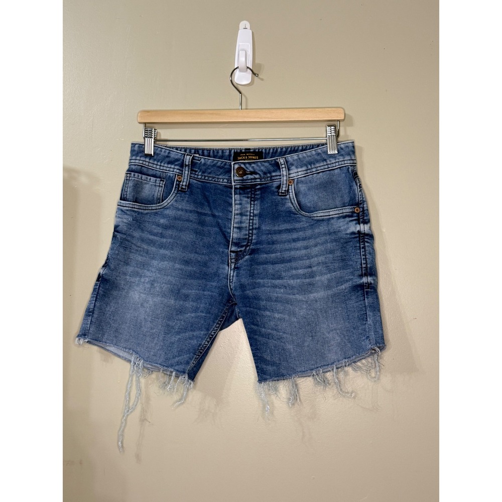 Jack & Jones Tim Slim Fit Denim Shorts Blue Indigo Knit Cut Off Mens 30 12118668
